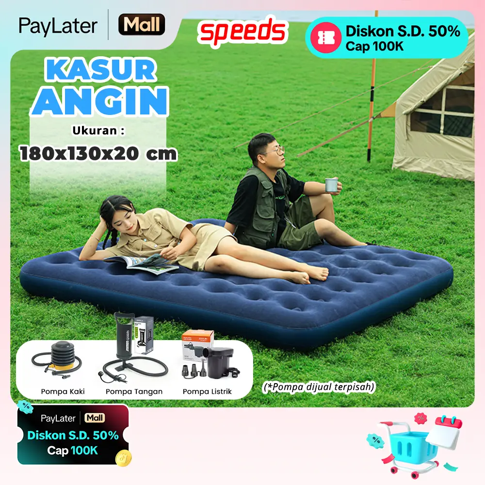 SPEEDS Kasur Angin Single/Double Matras Angin Tiup Sleeping Waterproof Camping Pad Outdoor Indoor 020-56