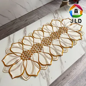 JieLiDa Taplak Meja Tamu Model Flower Cantik Premium Gold & Silver Ukuran 40x84 cm Motif Bunga