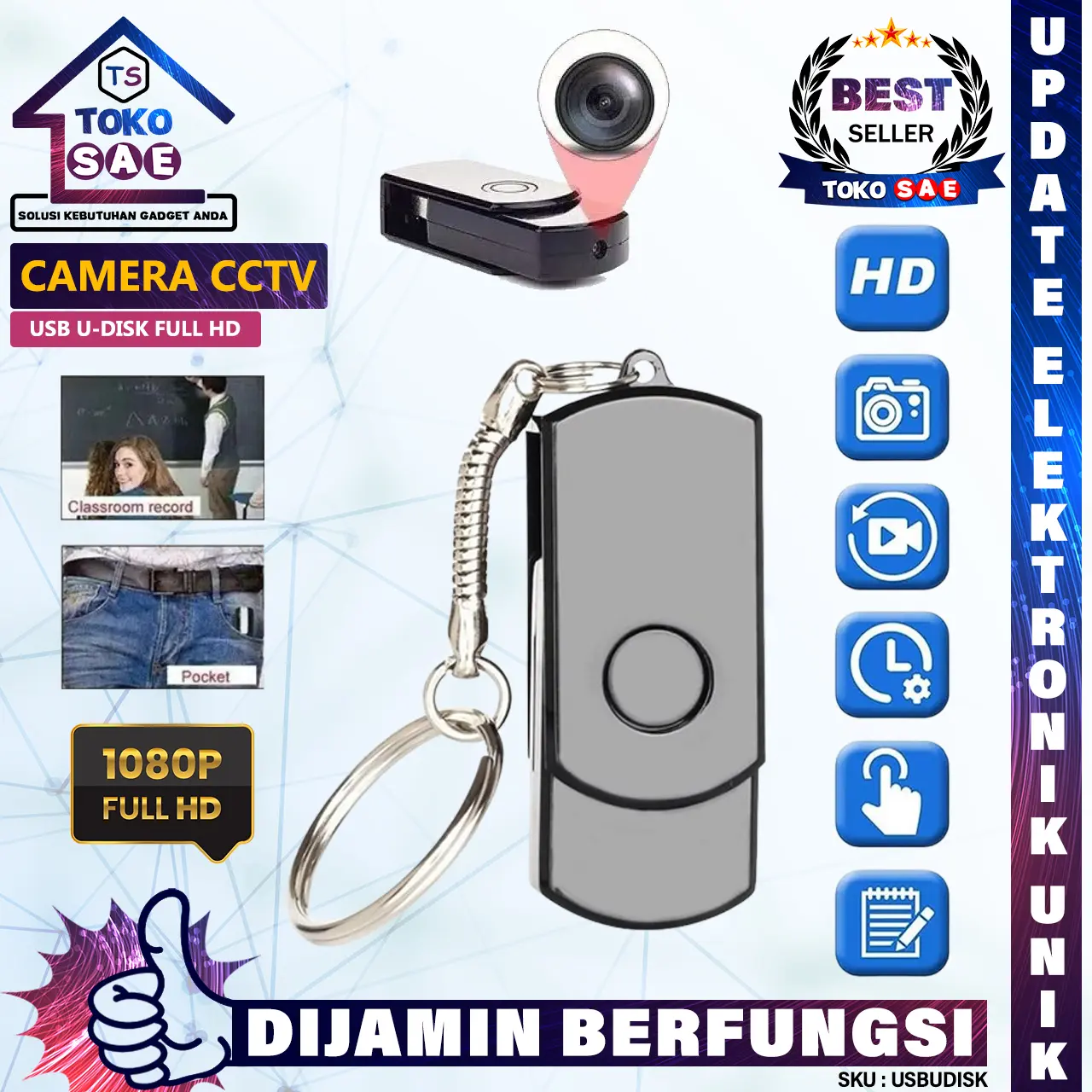 TOKOSAE USBUDISK Camera Flash Disk Full HD 1080P USB Recorder Portable Card Reader Multifungsi