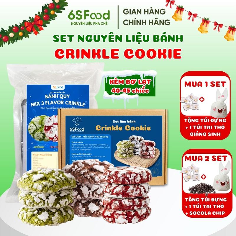  Set Nguyên Liệu Làm Bánh Crinkle Cookie Mix 3 Vị Kèm Bơ Lạt Red velvet Cacao Matcha - 6SFOOD 