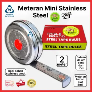 Meteran Jengkol Besi Mini TRICLE BRAND - Meteran Kecil 2 Meter - Meteran Saku Plat Besi Otomatis Kuat & Presisi