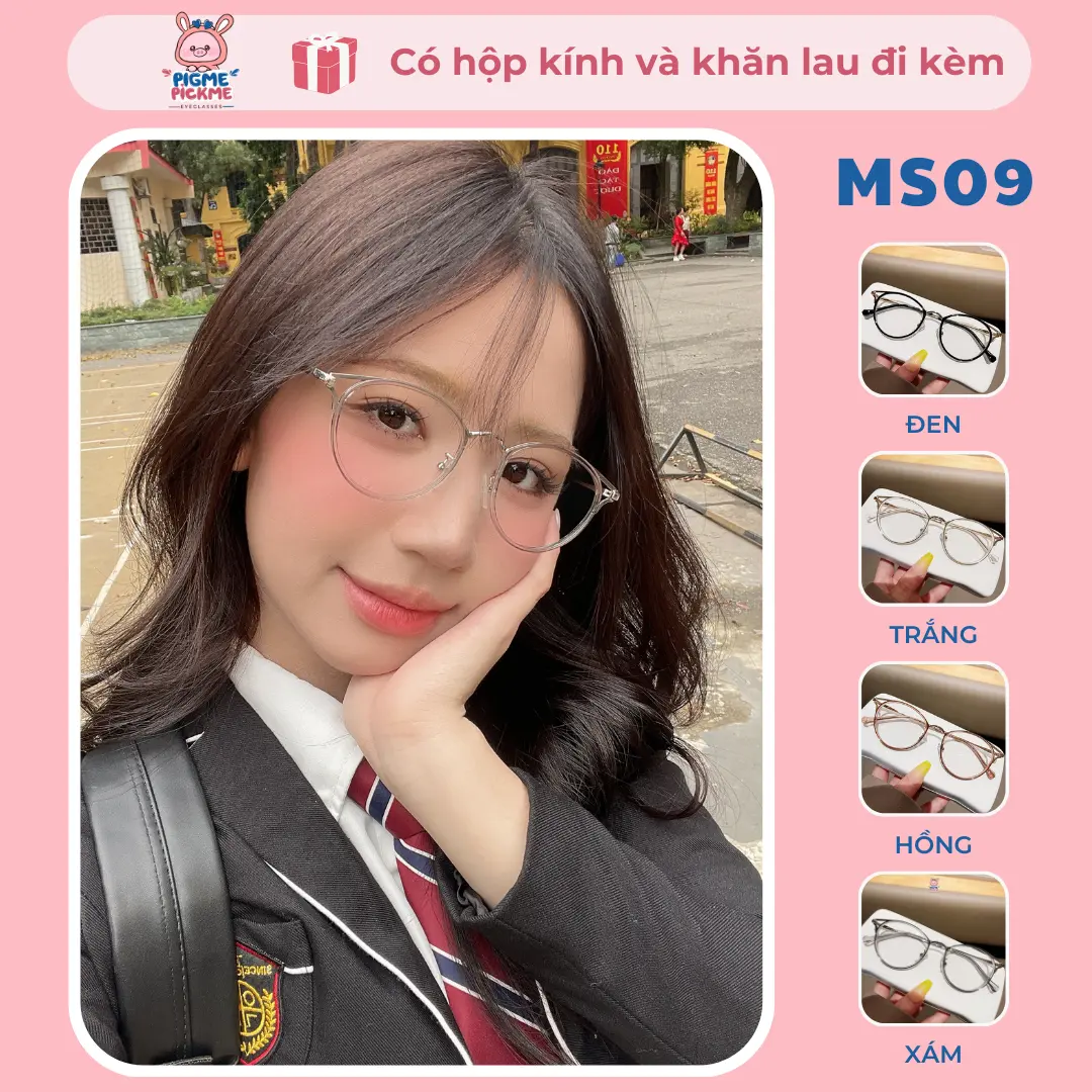 Gọng kính cận nữ mắt mèo chất liệu nhựa lõi kim loại xinh xắn, dễ đeo MS09