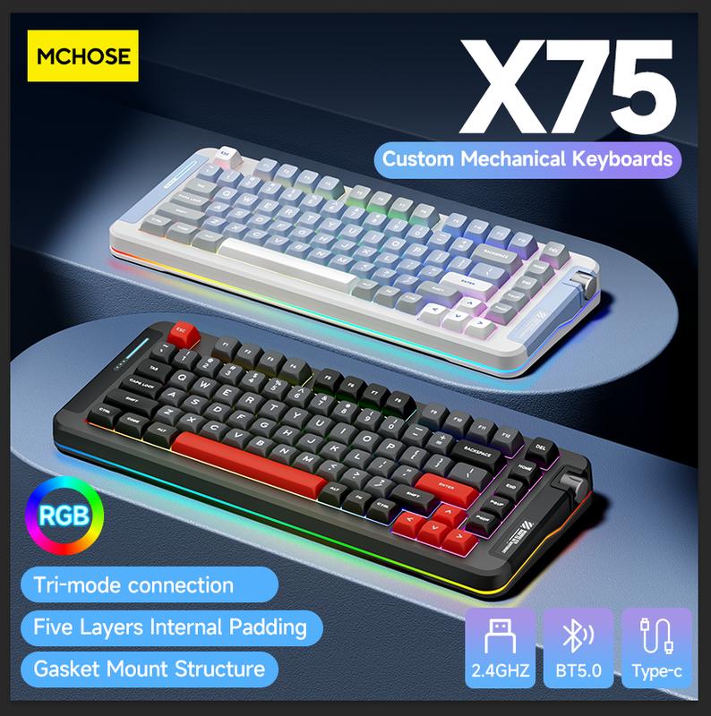 MCHOSE X75 Mechanical Keyboard 75 Percent Layout Bluetooth Wireless ...