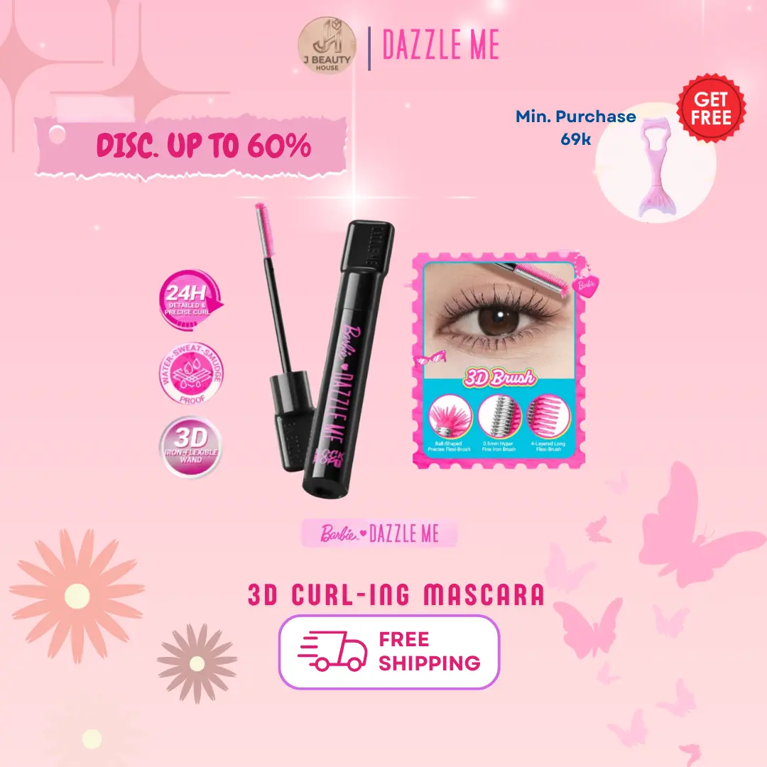 [BARBIE EDITION] DAZZLE ME Lock & Pop! 3D Curling Iron Mascara - Maskara Waterproof Lentik Volume 24H dengan 3D Iron-Flexible Brush dan 3 Peptide-Keratin untuk Bulu Mata Sehat dan Tahan Lama - Kosmetik
