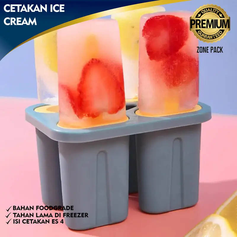 Cetakan Ice Cream | Cetakan Es Krim 4 Slot | Cetakan Es Stik | Cetakan Gagang | Cetakan Puding, Es Jelly, Es Buah, Es Lilin, Es Joli DIY 0