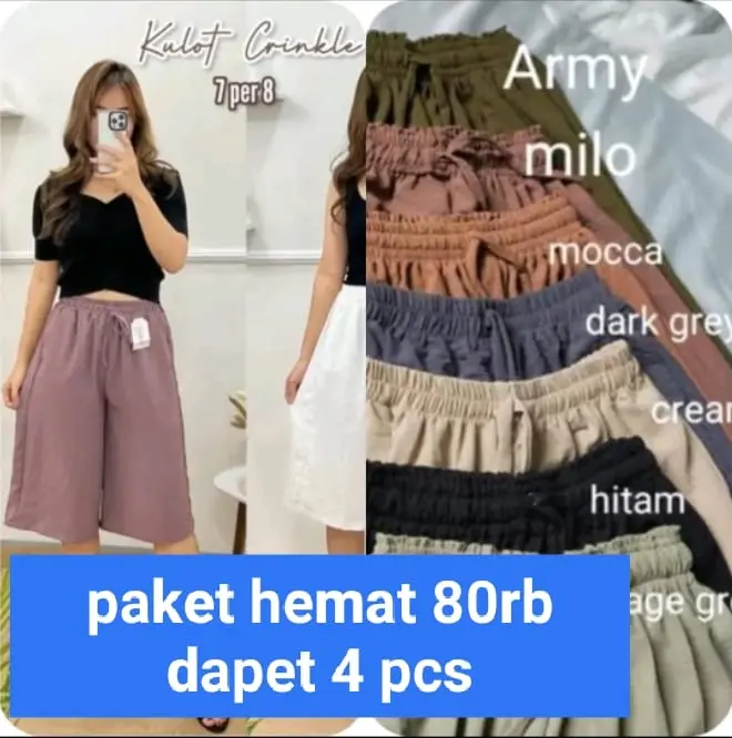 HEMAT 80RB DAPET 4PCS AIR FLOW CELANA KULOT PENDEK 7/8 CRINKLE PREMIUM / KULOT PENDEK WANITA Santai Nyaman Melar Tebal ada Kantong