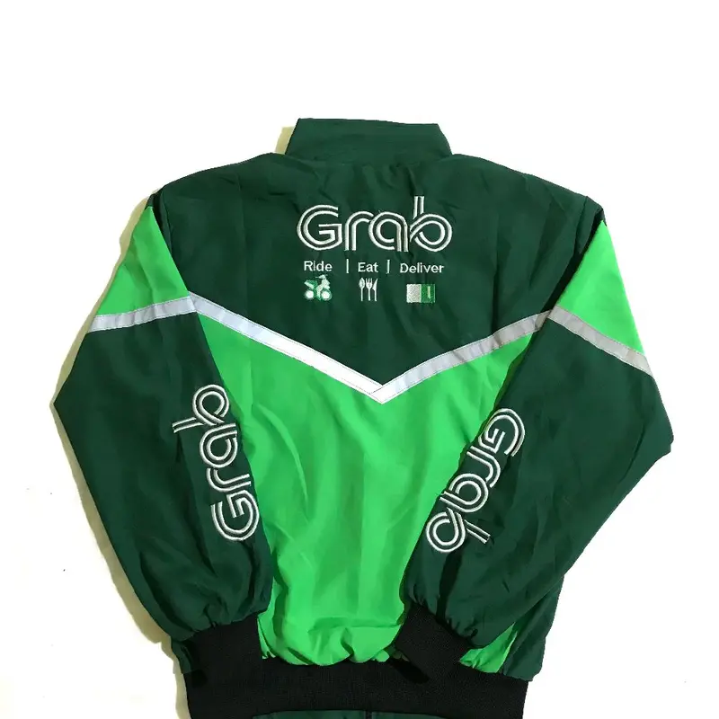 Jaket  bomber Casual driver model terbaru Thailand poliester sporty minimalis krem/khaky Logo Bordir murah 4
