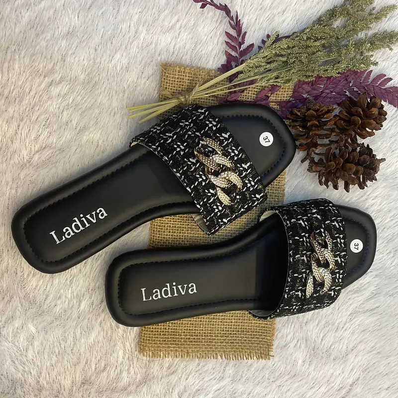 Ladiva ~ Sandal selop Rajut Motif Variasi RANTE terbaru kekinian Wanita Hitam Sendal Selop Shoes 5