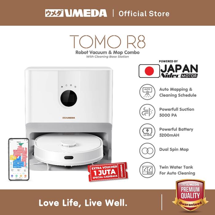 Gambar Umeda Tomo R8 Robot Vacuum Cleaner Mop Combo + Auto Empty Station dari UMEDA Kota Administrasi Jakarta Utara Tokopedia
