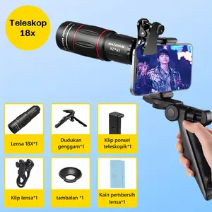 Lensa Ponsel HD 18x25 Teleskop Bermata Eksternal 28x Cocok Untuk Konser Kompetisi Telepon Kamera dengan Pegangan Dudukan Tripod Dua-Dalam-Satu Hitam