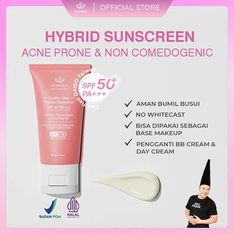 HIQWEEN SKIN NUTRITION SUNSCREEN SPF 50 PA+++ TABIR SURYA SUNCREEN HEALTHY GLOW FINISHED HYBRID HYBIRD SUNSCREN Mencerahkan Niacinamide Sunblock