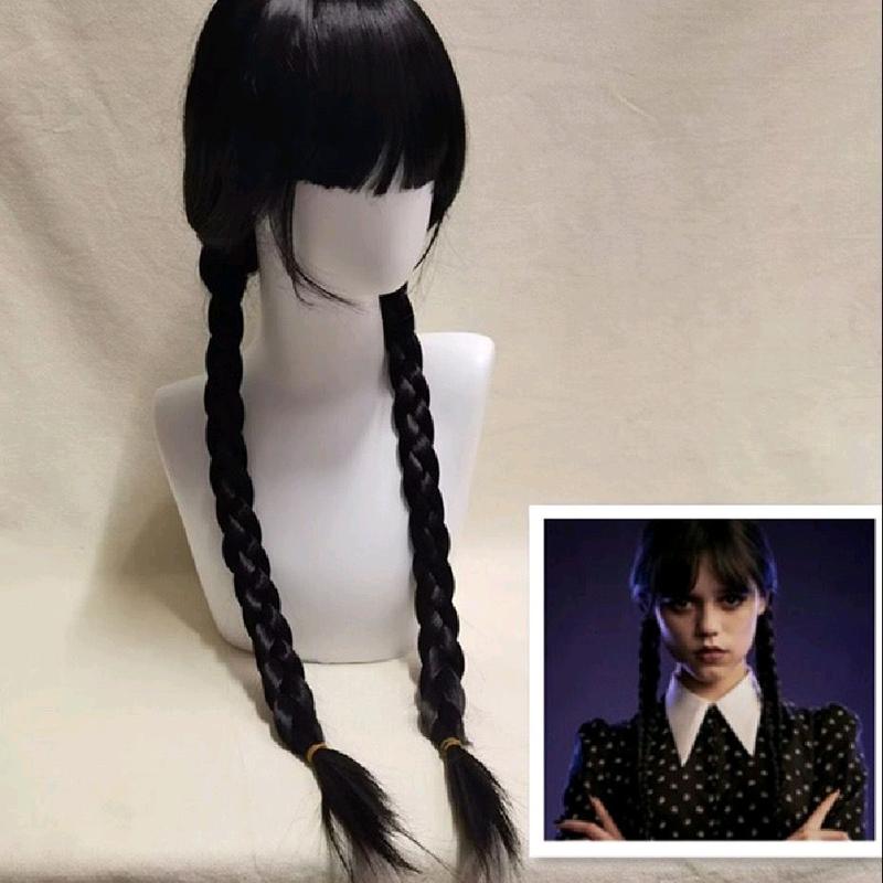 wig kepang dua poni depan wig kepang dua csplay wenesday 3