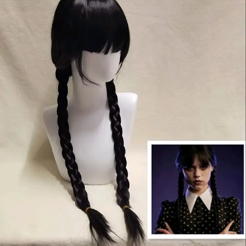 wig kepang dua poni depan wig kepang dua csplay wenesday 3