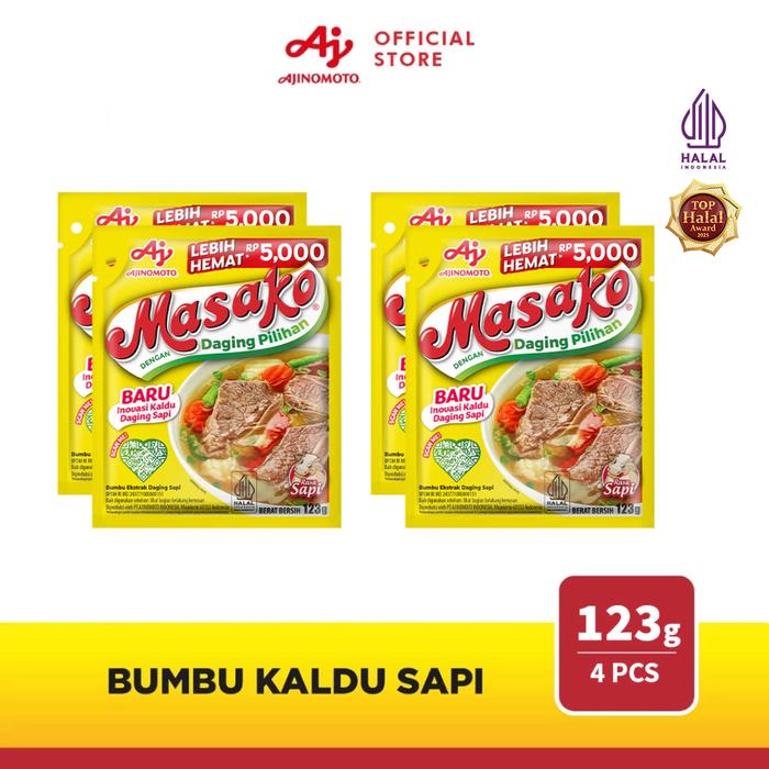 Gambar MASAKO Bumbu Kaldu Sapi Penyedap Rasa 123G (4pcs) - Dibuat Dengan Daging Sapi Asli Dan Rempah Pilihan dari Ajinomoto Official Store Kota Depok Tokopedia