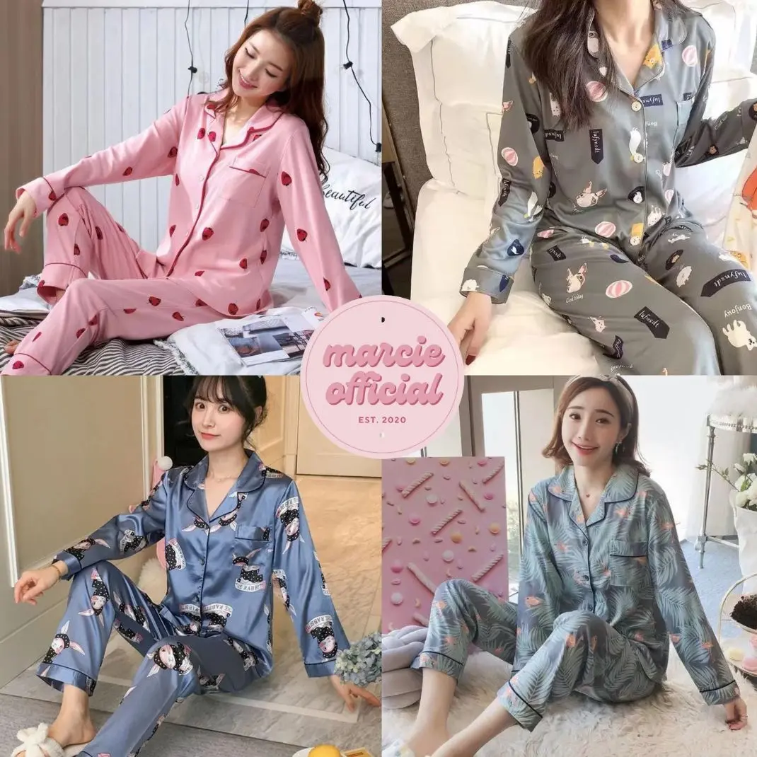 Baju Tidur Wanita Piyama Model Kemeja Lengan Panjang Celana Panjang Setelan Tidur Dewasa Remaja