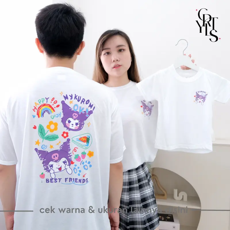 Kaos Wanita dan Keluarga KUROMI DB Lengan Pendek dan Panjang Katun 0