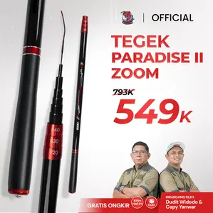 TEGEK PARADISE II ZOOM NEW Full Carbon Series Kuat Ringan Super Sensitif 360-720 CM Mancing Rawa Sungai Kolam Muara Waduk Gratis Sarung & Gantungan Belakang | TZ