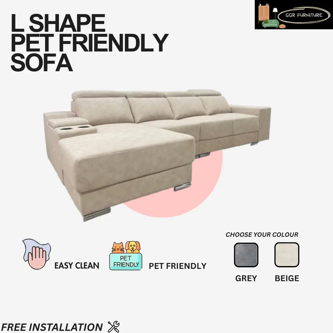 GGR Furniture 10 Feet Fabric L Shape Sofa With Storage Box And Mini Stool