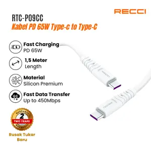 Recci RTC-P09CC Kabel Data Silicone Type-C to Type-C Fast Charging – Anti Kusut