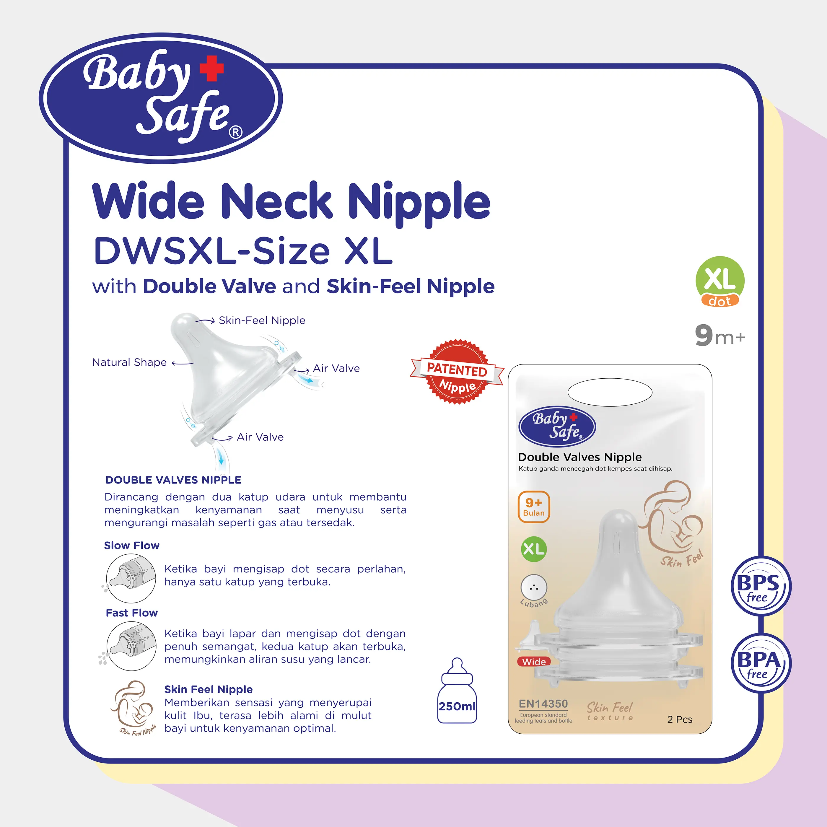 BabySafe - DWSXL - Dot Botol Susu Wide Neck -  Skin Feel - Ukuran XL isi 2 pcs