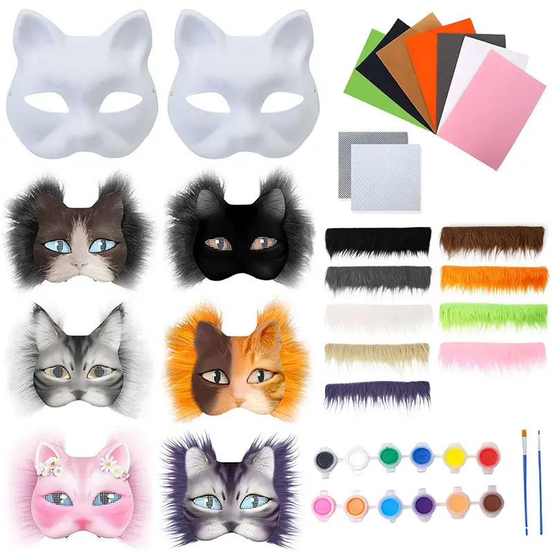 Therian Mask Kit Paper Blank Masks Half Face Mask Therian Mask set Hand Drawn Animal Cat Mask DIY Masks Cosplay Party Gifts