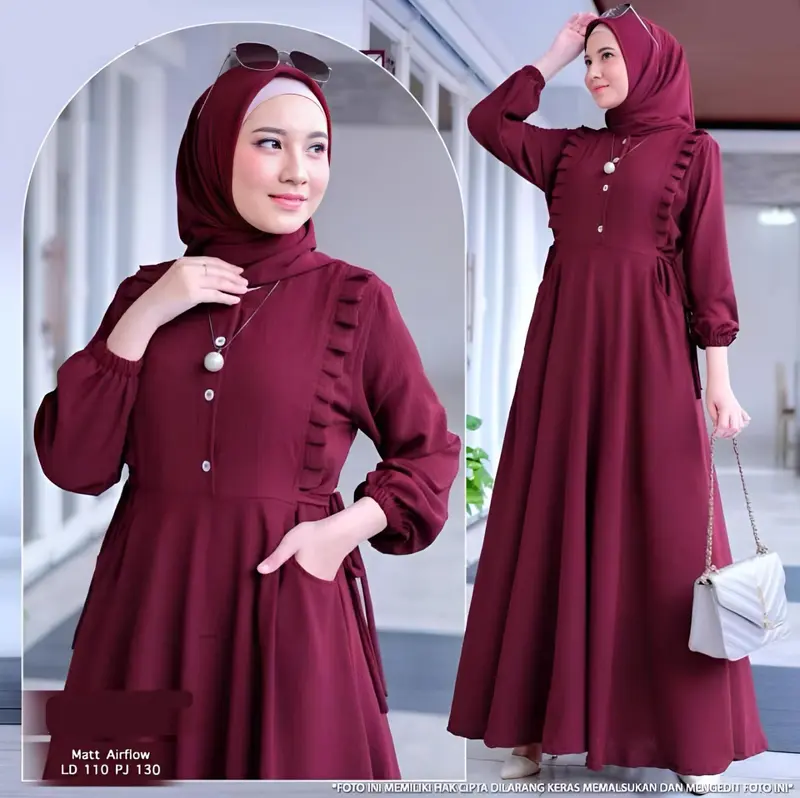 Meika Mika Dress Gamis Crinkle Airflow Premium Kancing Polos Muslim Nyaman gamis  maxi baju  gamis Panjang 5