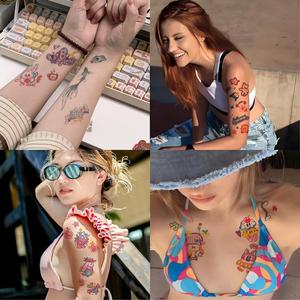 รอยสักสีสันสดใส รอยสักชั่วคราว ต่ออายุได้ 7 วัน กันน้ำและกันรอยขีดข่วน สติ๊กเกอร์รอยสัก