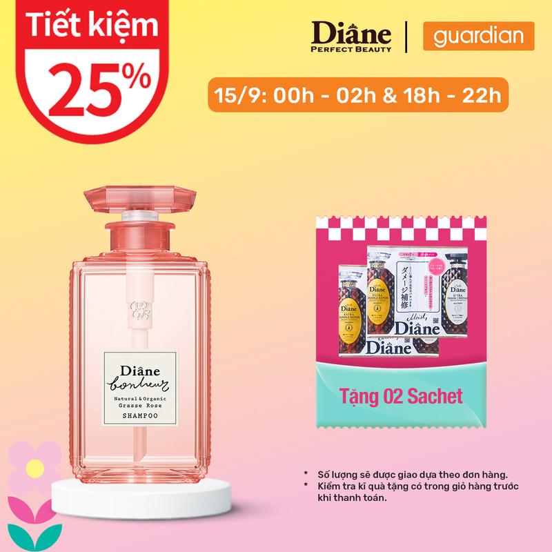 Dầu Gội Phục Hồi Hư Tổn & Dưỡng Tóc Bồng Mượt Diane Bonheur Grasse Rose Shampoo (Hương Hoa Hồng Pháp) 500Ml