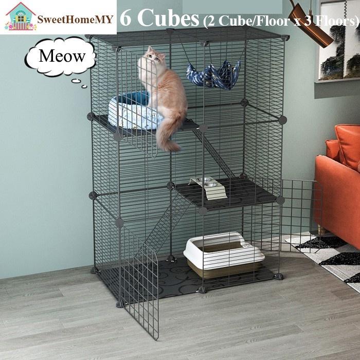 Ready Stoc ~ SweetHomeMY 4/6 Cubes Steel Wire Sangkar Kucing Cat Cage Cat Rest Play House with Doors and Stair (No Lock) 2