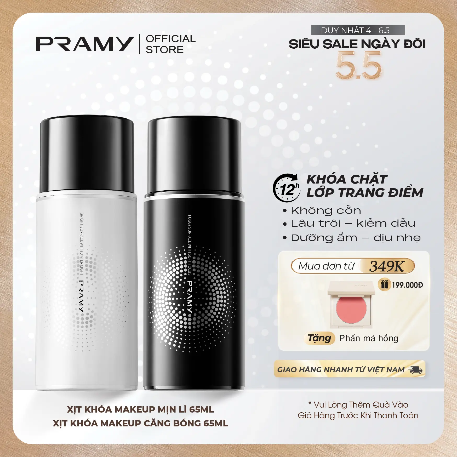 PRAMY Xịt Khoá Nền Trang Điểm Khóa Chặt Lớp Makeup Dưỡng Ẩm Lâu Trôi Và Mịn Lì Trên Da 65ML