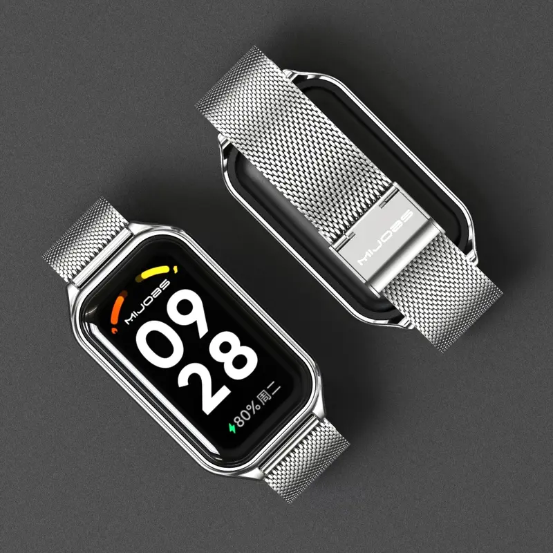 MIJOBS Milan Stainless Strap for Xiaomi Mi Band 8 ACTIVE / Redmi Band 2 (Tali Jam Buckle with Cover Case Frame Band8 Band2) 6