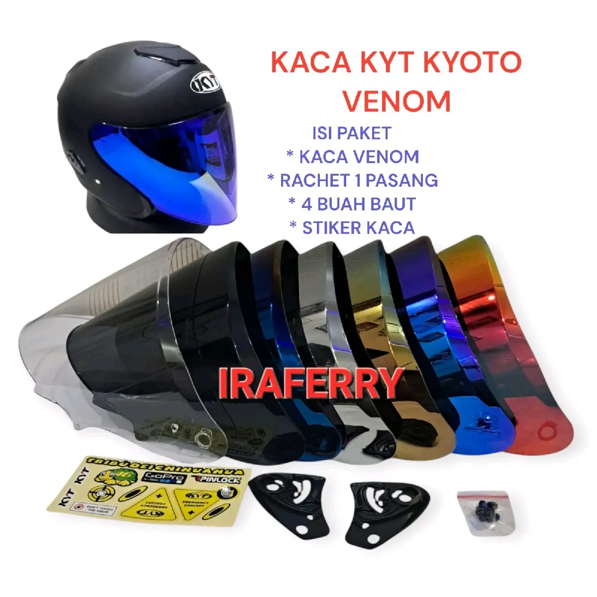 Kaca Helm KYT Kyoto PNP Flat Visor Model Venom Iridium Three Maestro - Motorcycle, Baut