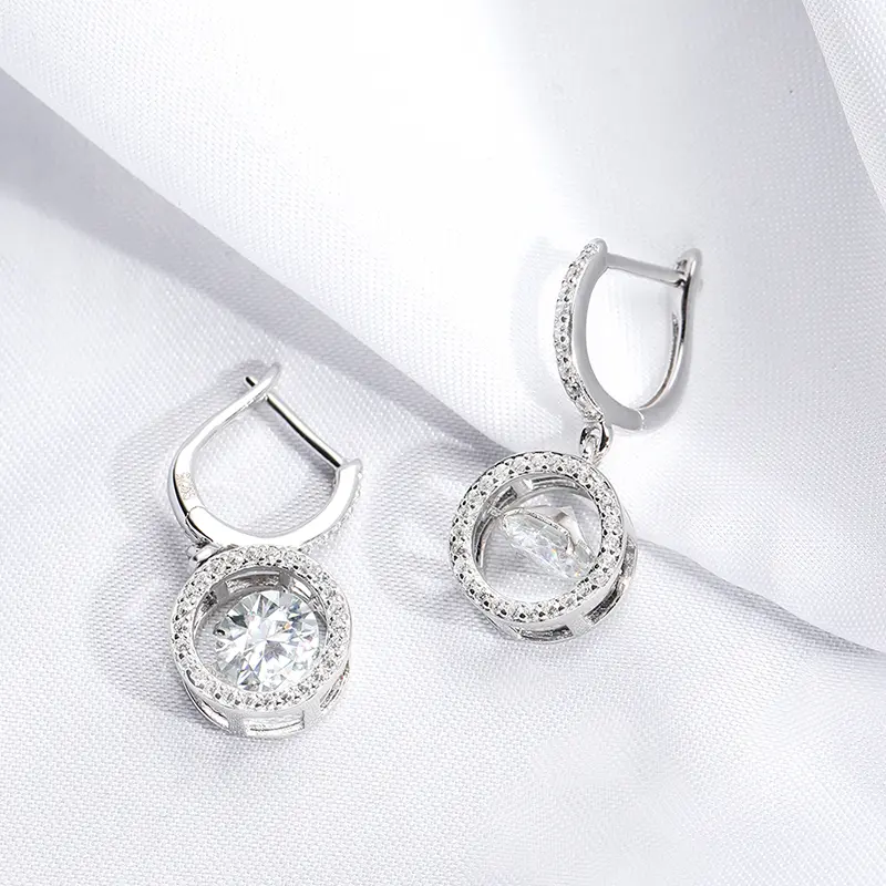 Smyoue White Gold Plated 0.5/1CT Moissanite Drop Earring for Women Sparkling Beating Heart Earring S925 Sterling Si er Jewelry