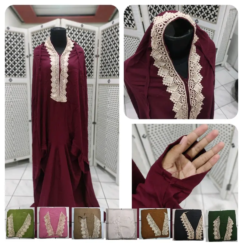 Mukena Dewasa Muslim Terusan Jumbo Rayon Polos Renda 0