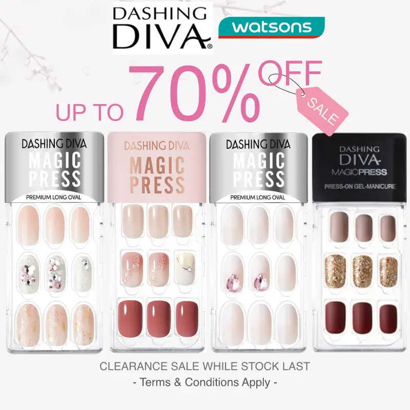 【SG】DASHING DIVA PRE-GLUED Press-on Nails 30pcs Multiple-use Short Long Pre-glue 24 Plain + 6 Art Colour Magic Press Fake Nail Waterproof Stick on Manicure Almond Coffin Sticker Magic Press