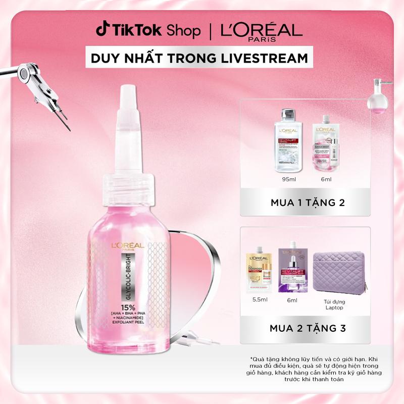 [KOL] DƯỠNG CHẤT PEEL SÁNG DA LÀM SẠCH TẾ BÀO DA C.HẾT GLYCOLIC-BRIGHT ANTI-DARK SPOT EXFOLIANT PEEL L’ORÉAL PARIS 25ML