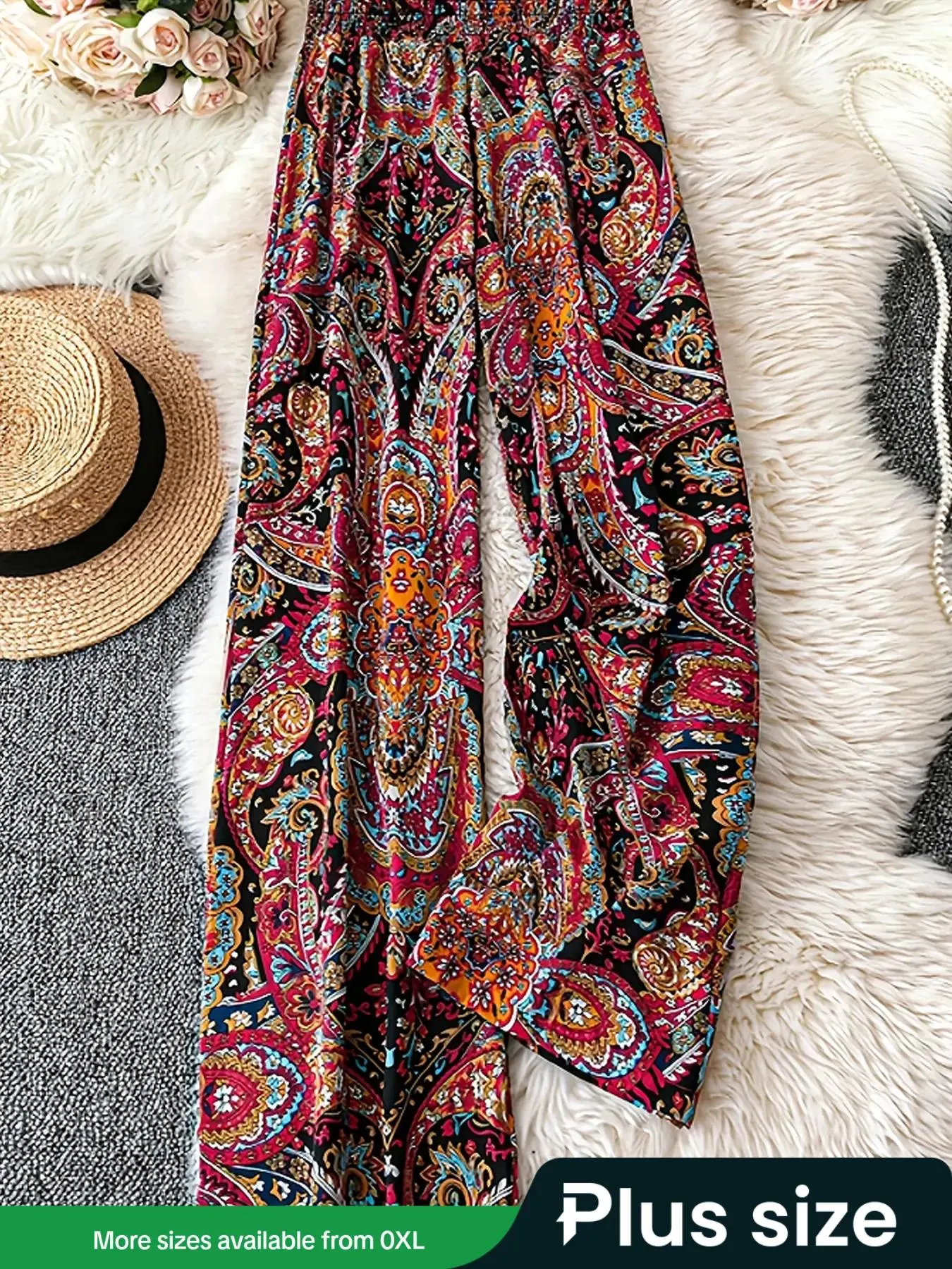 【Plus Size】Paisley Print Pants, Boho Casual Comfy Trousers for Daily Wear, Women's Bottoms for All Seasons