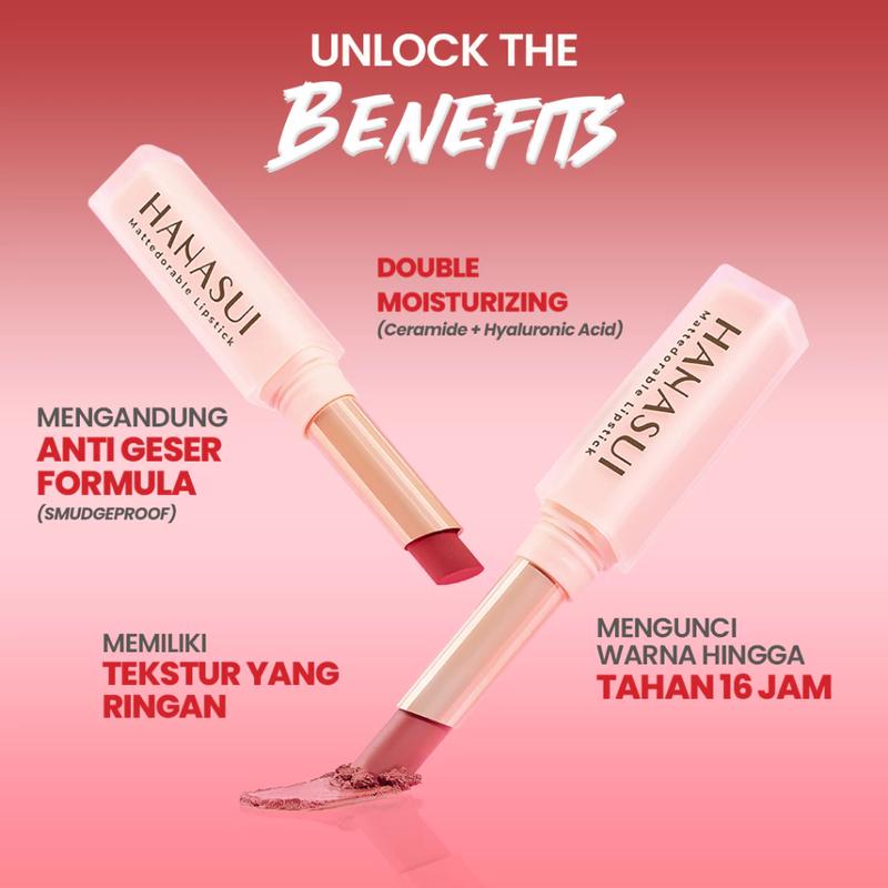 [TERMURAH] Hanasui Mattedorable Lipstick - Anti Geser Formula Smudgeproof Transferproof Long Lasting Tahan Lama Melembabkan Hidrasi Optimal 2
