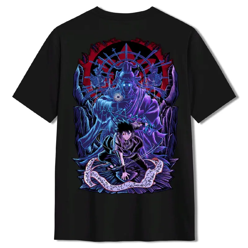 T-shirt Uchiha Sasuke Mode Susano - Katun Santai Hitam - Kaos Distro Combed Fit Pria 0