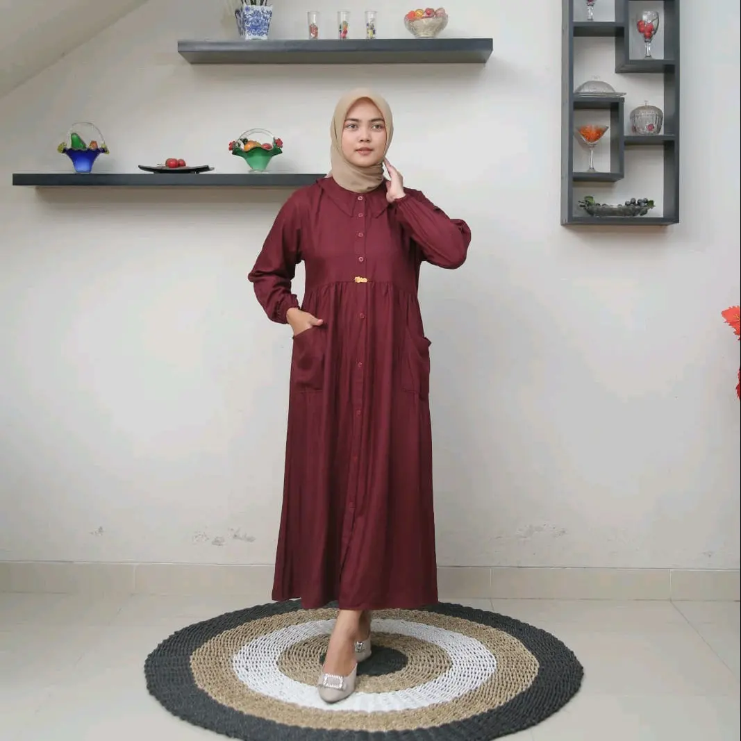 midi drees saku full kancing Polos Muslim Wanita