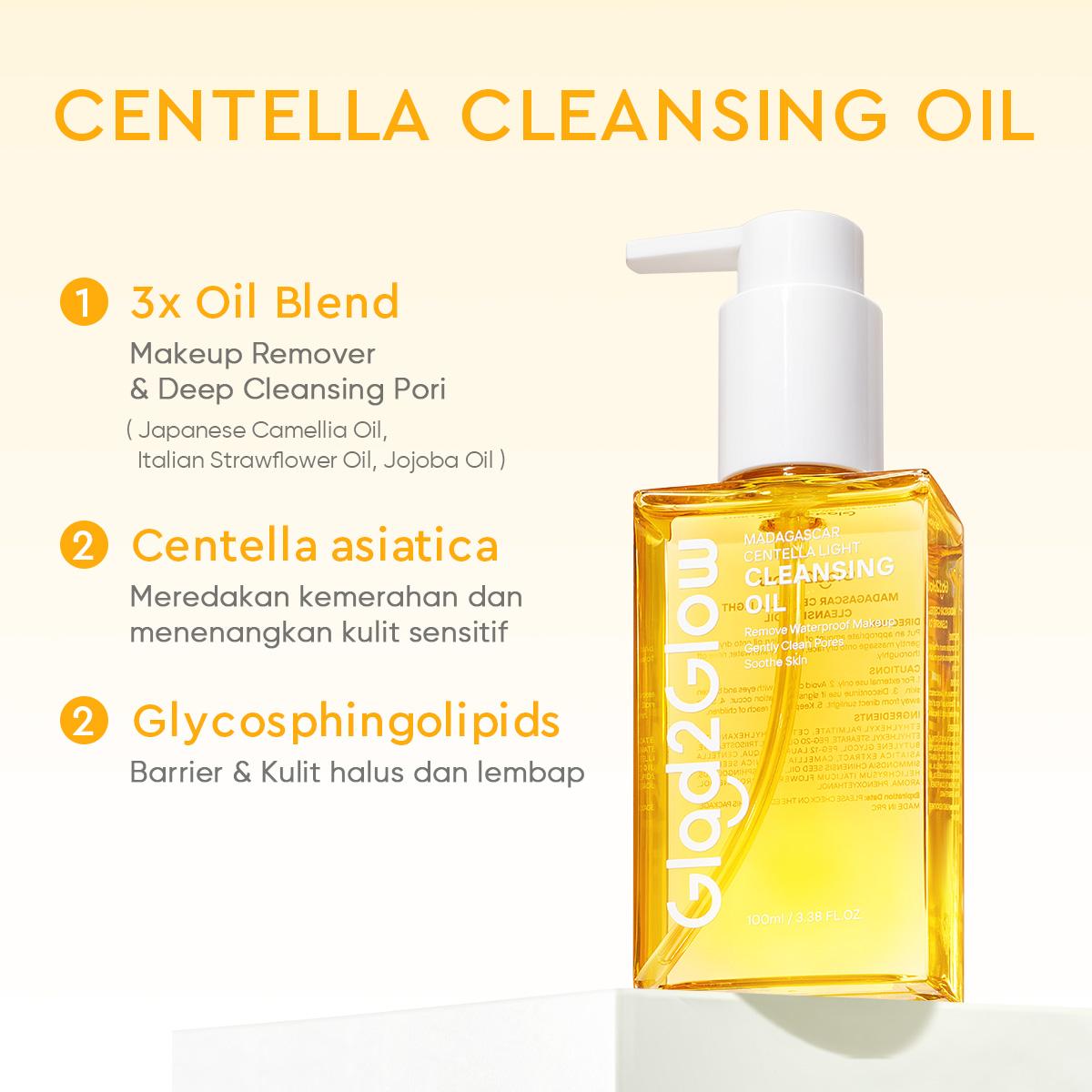 Glad2Glow Cleansing Oil Madagascar Centella Light 100ml/200ml Remover bersihkan kotoran wajah makeup remover micellar water acne jerawat cleanser micellar water untuk kulit jerawat pembersih makeup wajah cleansing oil Glad2Glow Cleansing Oil Madagascar Centella Light 100ml/200ml Remover bersihkan kotoran wajah makeup remover micellar water acne jerawat cleanser micellar water untuk kulit jerawat pembersih makeup wajah cleansing oil