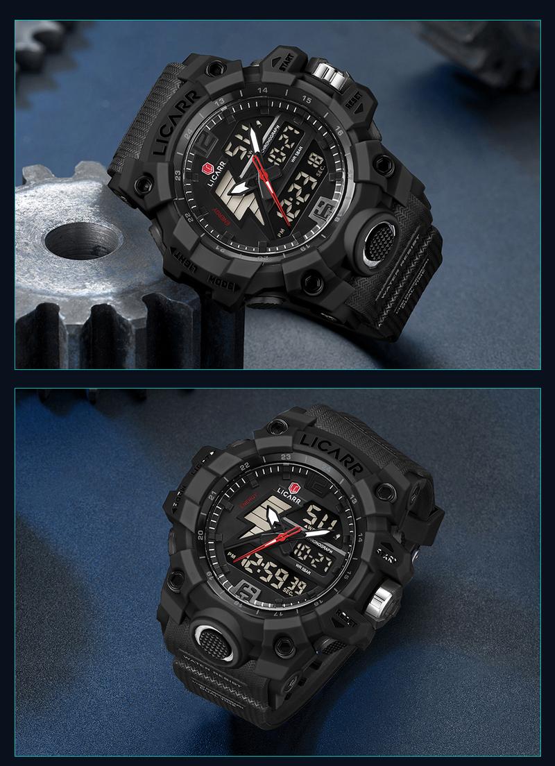 Product Introduction of LICARR Jam Tangan Pria Olahraga Analog-Digital Fashion Tahan Air Santai Kuarsa Jam Tangan Cowok Original Merek Stopwatch 9528 48