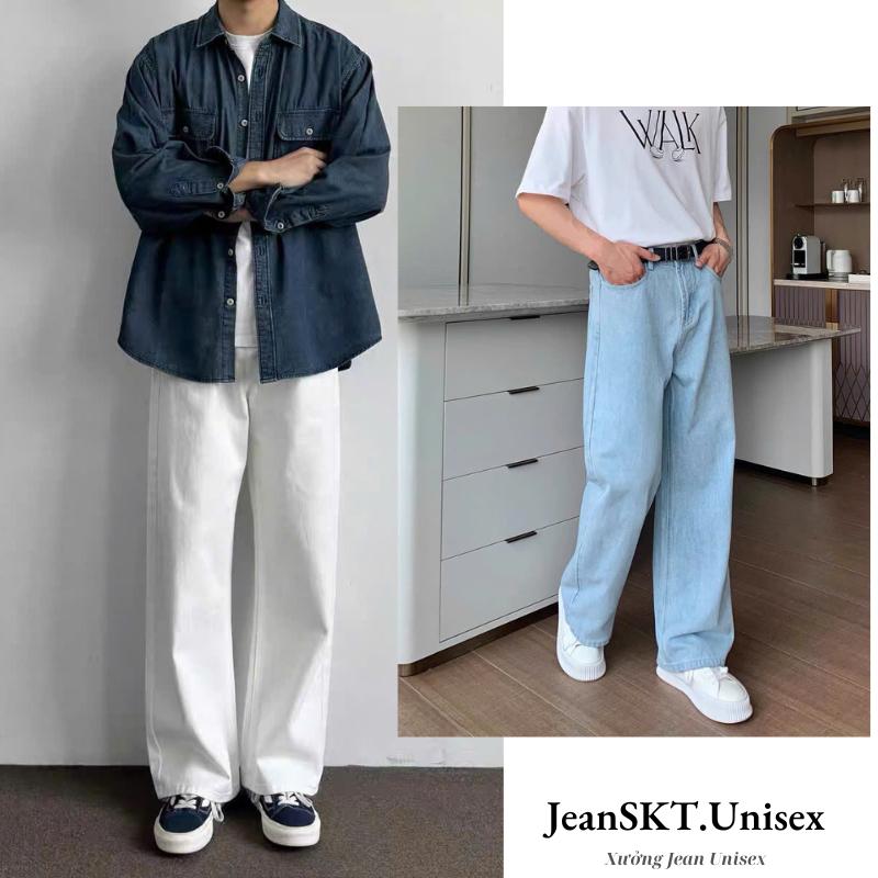  JeanSKT Quần Jean Unisex Màu Xanh Đậm Ống Suông Nam Nữ Form Suông Regular Fit Vải Cotton 99% Chất Lượng Cao Xưởng Haven's Màu Wash 