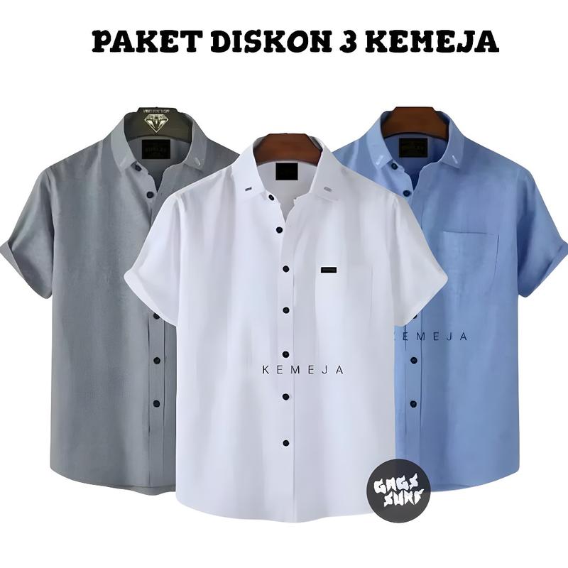 Paket Diskon 3 Kemeja Polos Pria Dewasa Lengan Pendek Kemeja Formal Kerja Santai Casual Slimfit Baju Polos Paling Dicari 2024 Putih Basic Katun 0
