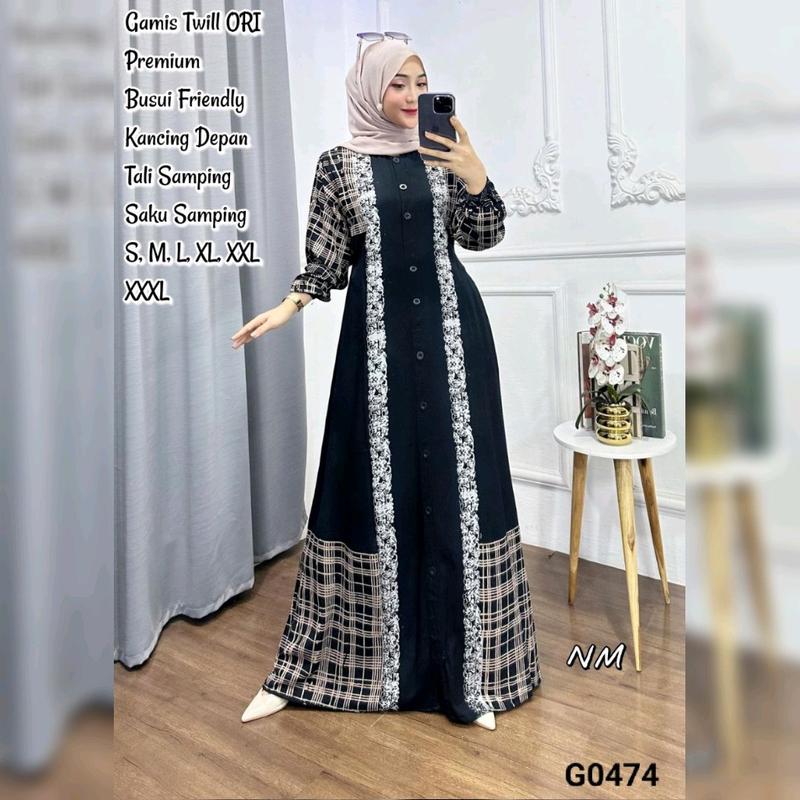 Gamis Twill Ori Muslim Premium Pekalongan Lengan Panjang Model Kancing Depan Busui Friendly Dress Batik Wanita Dewasa Modern Murah Tali Samping 8