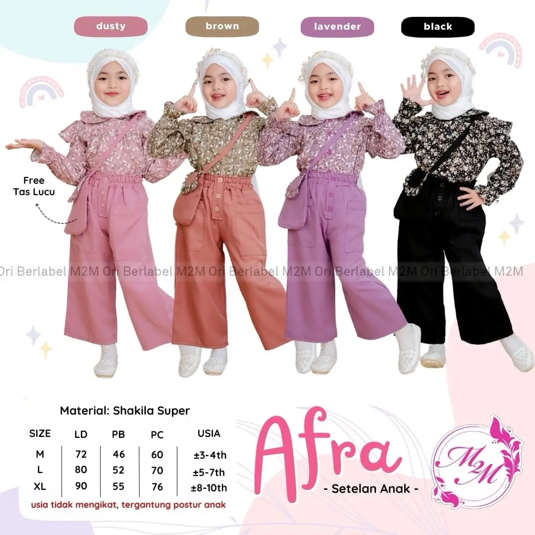 [ZillaKids] SETELAN ANAK PEREMPUAN FASHION ANAK SIZE M-XL / BAHAN CRINKLE PREMIUM FREE TAS LUCU ORI BY M2M AFRA