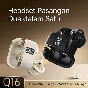 TWS nirkabel Bluetooth Earbuds dua pasangan 2-dalam-1 headset klip gaya dalam telinga gaya empat telinga pasangan dual earphone Q16 wireless pengurangan kebisingan sentuh headphone ultra panjang hidup bass