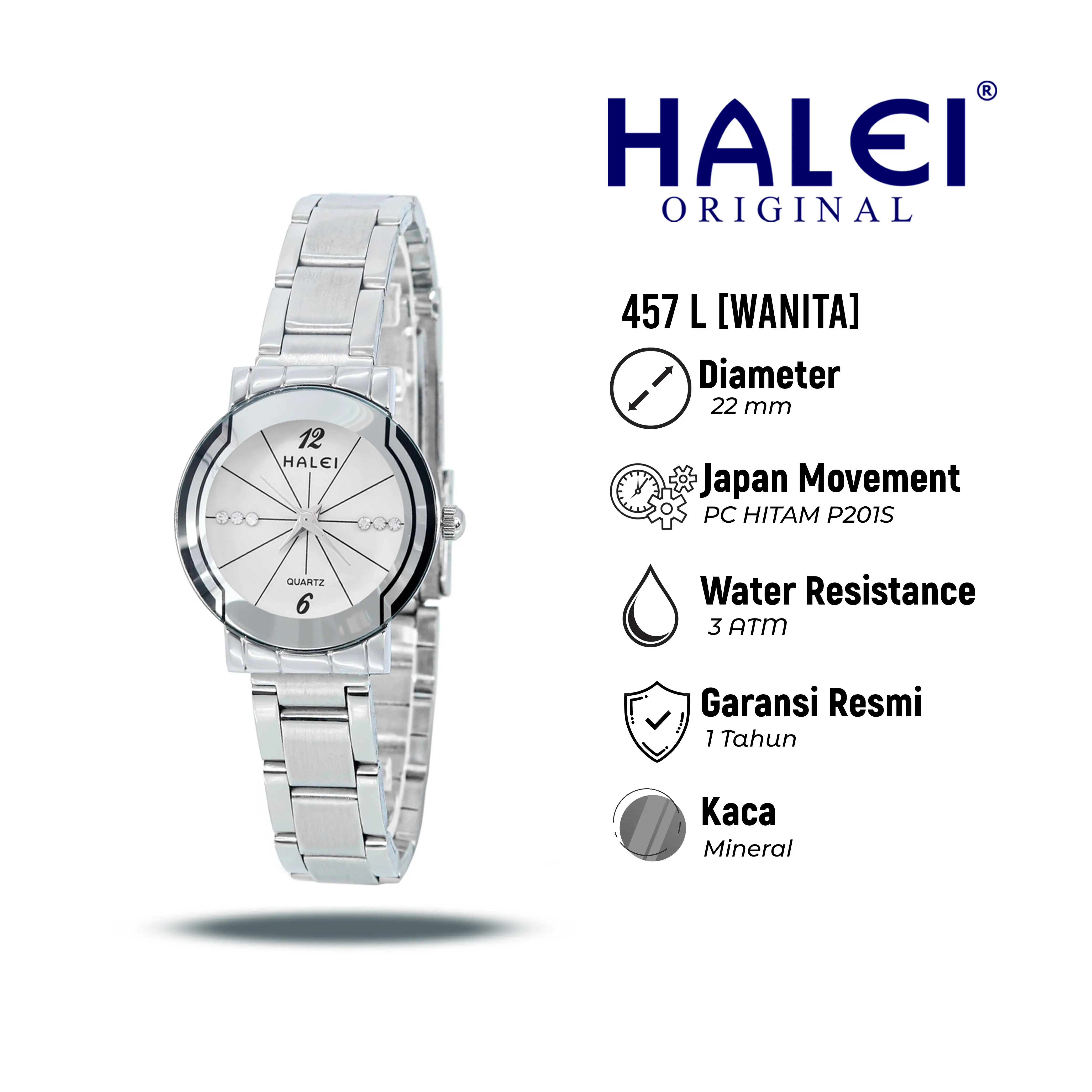 Halei Watch 457 L - Jam Tangan Wanita Rantai Stainless Steel Analog Kekinian - Tahan Air dan Garansi 1 Tahun. Free Box