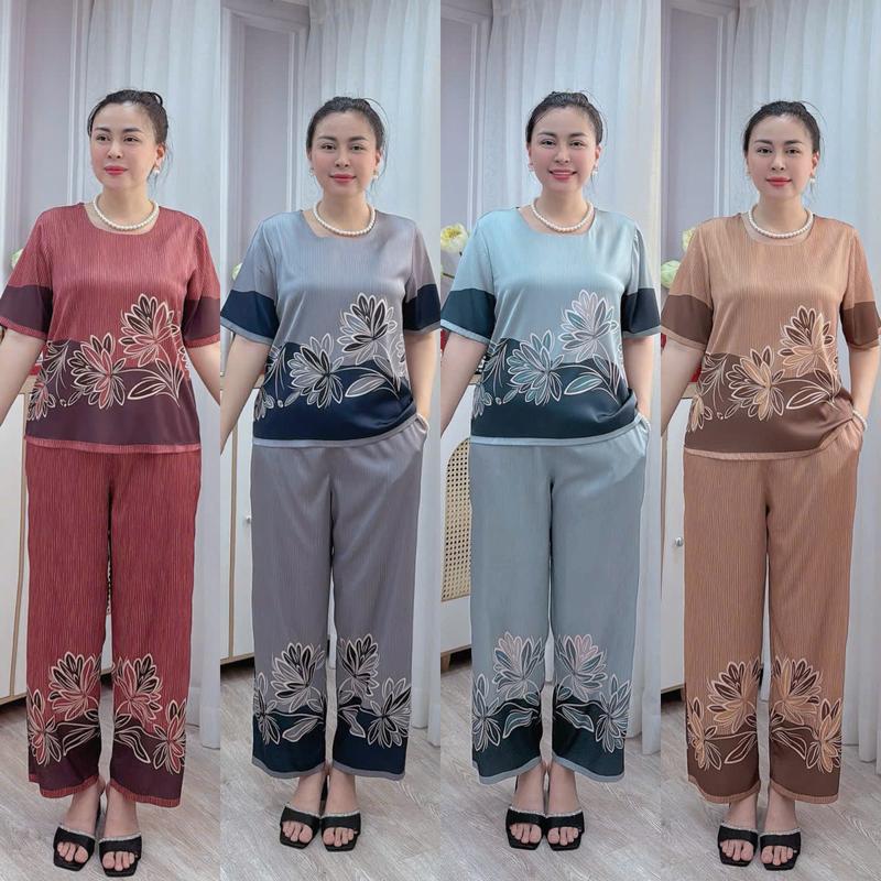  Đồ Bộ Trung Niên Lụa Latin Mềm Mịn Mặc Thoải Mái Hoa 5D Sắc Nét Sang Trọng Quý Phái Cho Nữ Có Size Bigsize thun áo top đồ bộ tặng mẹ set đồ nữ cho mẹ u40 đồ bộ lụa cho mẹ set đồ trung niên sang chảnh đồ bộ cho người lớn bộ quần áo trung niên 