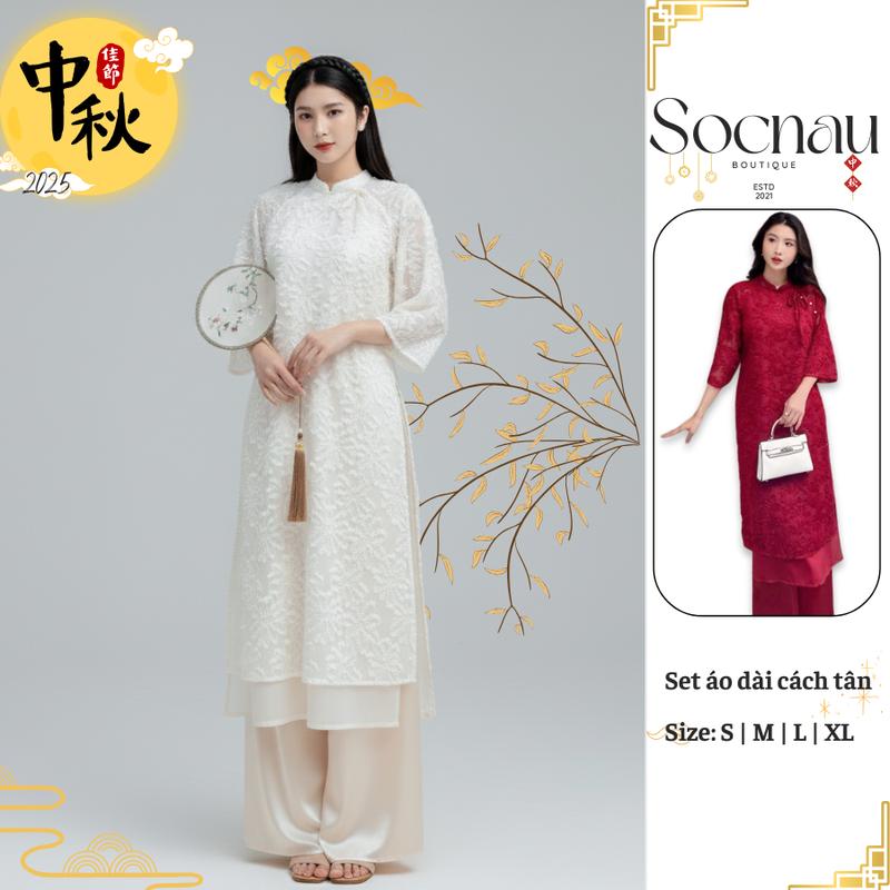  Áo Dài Cách Tân Tết 2026 Lông Vũ Tay Lỡ NV679 Áo Dài Cột Nơ Cách Điệu Siêu Xinh Kèm Quần Dễ Mặc Dịp Tết Nữ Kem Women Dress 